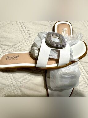 Corkys White Slide Flats with Square Toe